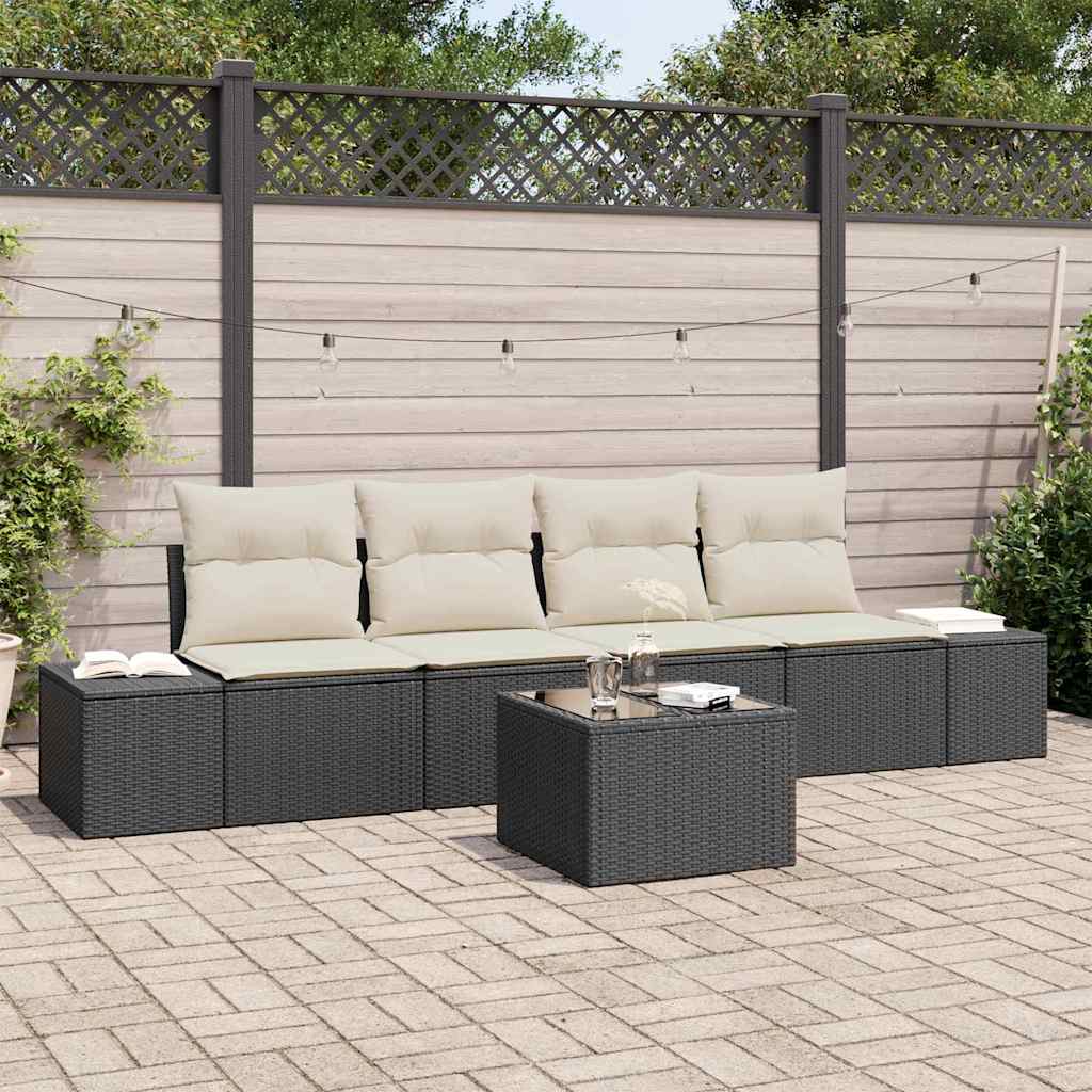 Garten-Sofa-Set 5 pcs Schwarz und Creme 55 x 55 x 37 cm